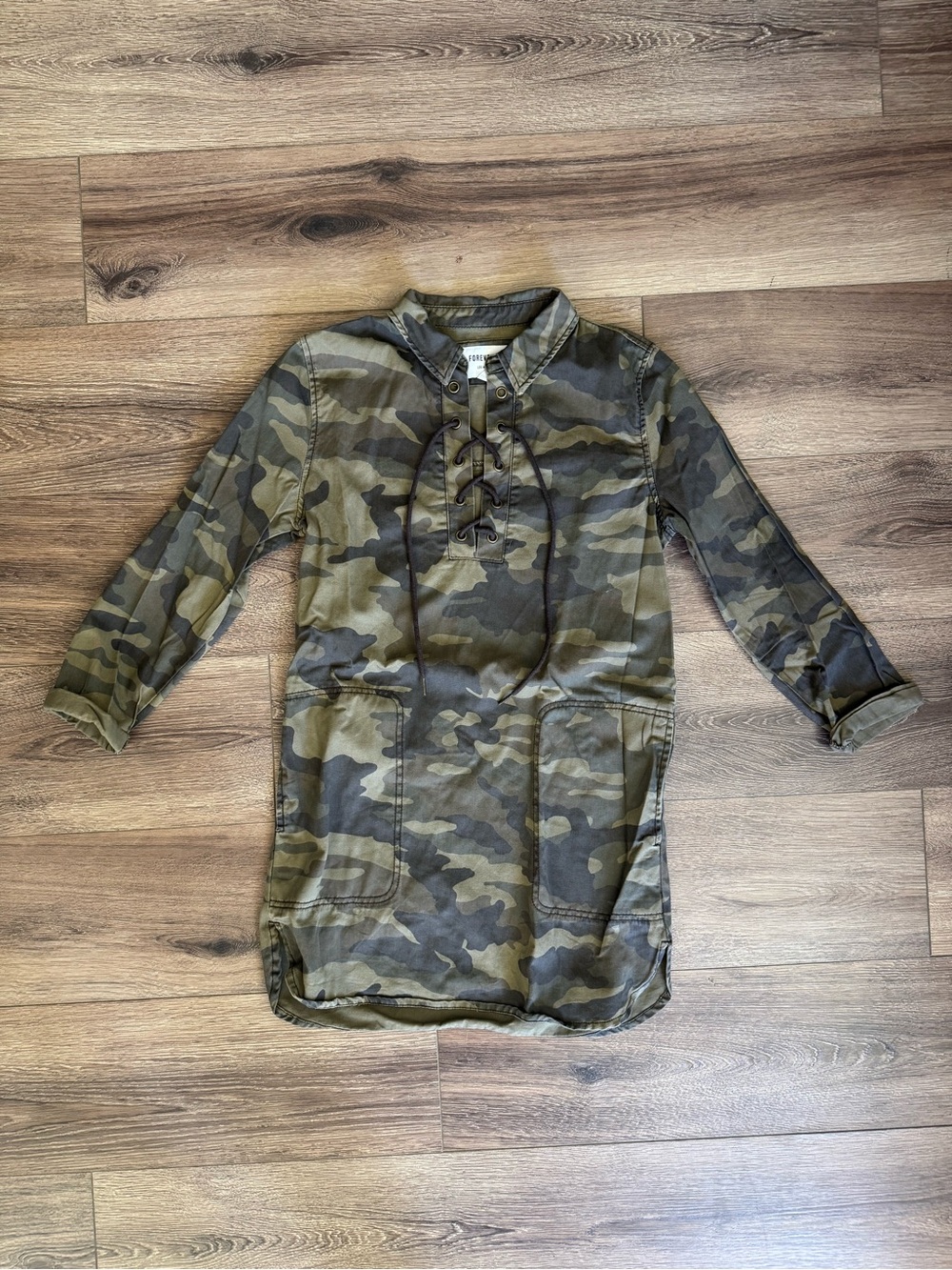 Forever 21 Camo Lace-Up Long Sleeve Dress with Pockets